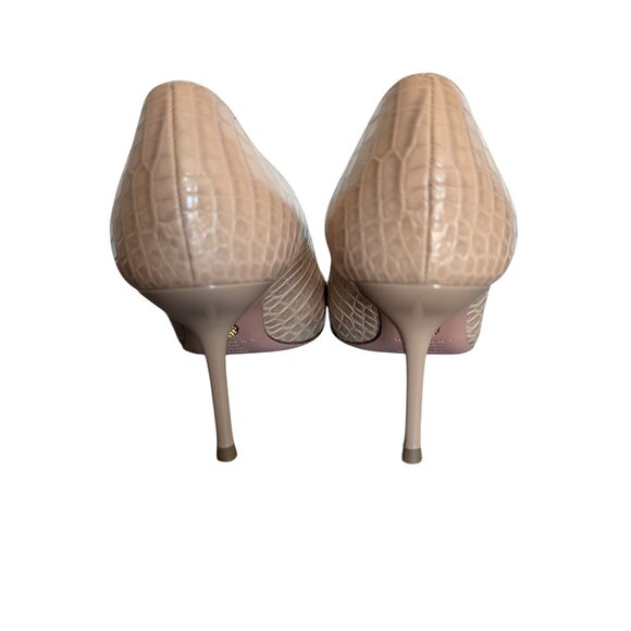 Aquazzura Womens Size 35 (US 5) Beige Leather Croc Embossed Purist Heels Pumps - Picture 3 of 9